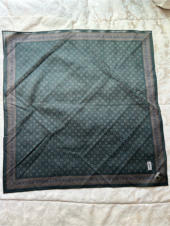 Yves Saint Laurent Accessories - Vintage YSL silk pocket square scarf. Green geometric. With COA. 19” x 19”